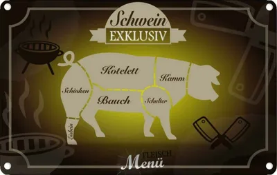 Produktbild von vianmo Blechschild 12x18 cm Fleisch Schwein exklusiv Menü Essen Trinken