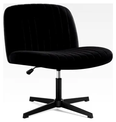 Produktbild von Bürostuhl ohne Rollen, höhenverstellbarer Schreibtischstuhl ohne Armlehnen mit Samt, bequemer Lesesessel mit mittlerer Rückenlehne für Zuhause, Büro, Schlafzimmer (Schwarz)