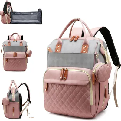Produktbild von Windelrucksack mit Wickelstation,wasserdicht,großes Fassungsvermögen,18 Taschen+USB-Anschluss,klappbare Wickelunterlage,Reise-Rucksack für Neugeborene
