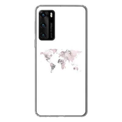 Produktbild von MuchoWow® Handyhülle Schutzhülle Hülle für Huawei P40 Weltkarte - Marmor - Grau Silikon Softcase Handy Hülle - Handytasche