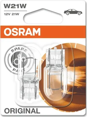 Packaging for OSRAM ORIGINAL W21W light bulbs.