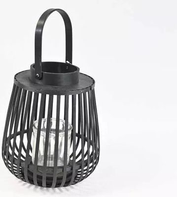 Lampion drewniany szkło czarny 30cm - czarny
