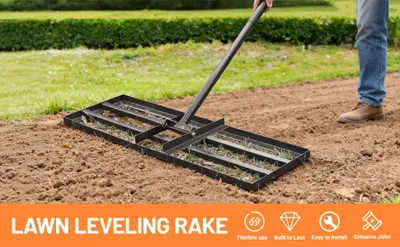 Produktbild von Rasen-Nivellierrechen - Rasenplanierer - Größe L - 100 x 45 x 25 cm - Edelstahlgriff - Robuster Landschaftsrechen