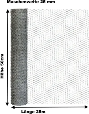 Produktbild von Hasendraht verzinkt 75cm x 25m Pflanzenschutz-Draht-Zaun Kaninchengehege 25mm