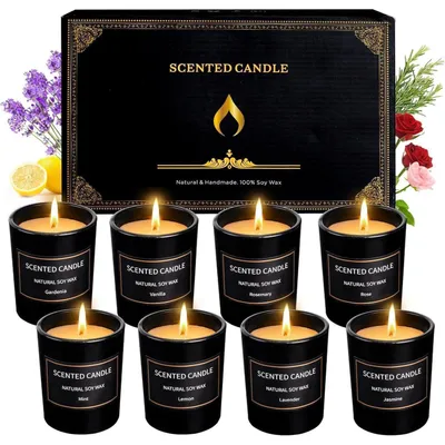 Obrázok produktu pre Sada vonných svieč, 8 kusov, 85 g, sójový vosk, bez dymu, dlhá doba horenia, aromaterapia, darček