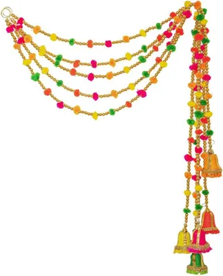 Productafbeelding van Indiase handgemaakte pompon slinger klokken 4ft - Ongeveer pak van 5 slingers gemengde kleuren Diwali
