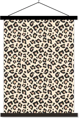 Produktbild von MuchoWow® Textilposter Pantherdruck - Schwarz - Rosa 60x80 cm mit schwarzem Rahmen - Plakathalter