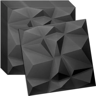 Produktbild von Verdico | 3D Wandpaneel Polystyrol - 50x50 cm - Schwarz - Elegantes Design - 12 Stück für stilvolle Akzente, Wand- & Deckenverkleidung