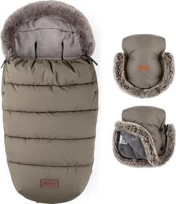 Productafbeelding van PETITE&MARS Wintervoetenzak Comfy 4-in-1 + handschoenen voor kinderwagen, kleur: Furry Mocha Mousse