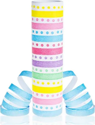 Produktbild von Papier Luftschlangen Punkte und Streifen in Pastell - 1 Rolle mit 18 Wurf je 4 Meter