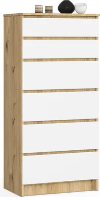 Produktbild von Kommode AKORD K60 Eiche Artisan 60 cm 6 Schubladen Front Weiß B60 x H130 x T40 cm