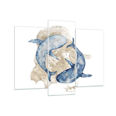 Produktbild von Bilder auf glas - 3 Teile - Wal Aquarell Gold - 130x100cm - Glasbilder - Wandbilder - Bilder - zum Aufhängen bereit - Wanddekoration aus Glas - Glas Bilder - Wandbild auf Glas - GCB130x100-4150