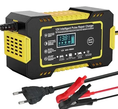 Obrázok produktu pre Nabíjačka batérií pre autá a motocykle – inteligentná pulzná nabíjačka 12 V – LCD displej – oprava batérií – režim opravy – viacfarebná