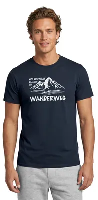 Produktbild von Spreadshirt Wo Ein Wille Da Auch Ein Wanderweg Männer T-Shirt, L, Navy