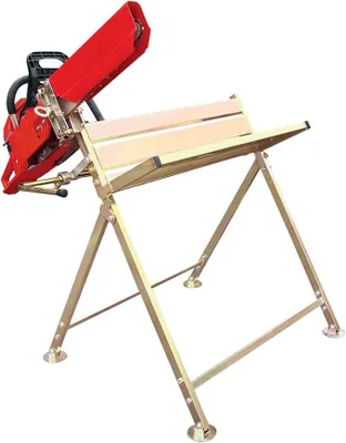 Imagen del producto de Soporte para motosierras, soporte para cortar leña, plegable, con capacidad de carga de 120 kg. Ayuda para cortar madera, soporte metálico galvanizado con soporte para motosierras