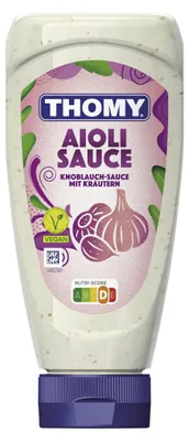 Zdjęcie produktu dla Thomy Wegański sos aioli w butelce z wyciskaczem, sos czosnkowy, 200 ml
