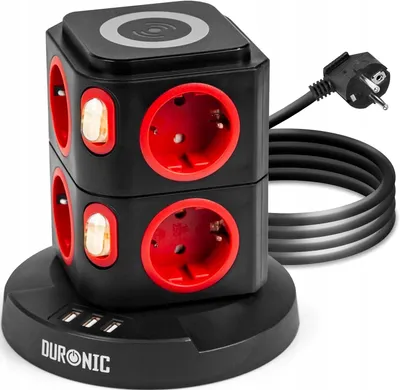 Immagine prodotto di Duronic ET8W Multipresa | Multipresa a cubo con 3 porte USB e ricarica wireless | Multipresa a 8 prese 3680 W 16 A | Multipresa con protezione da sovratensione | Multipresa a torre con cavo da 1,8 m