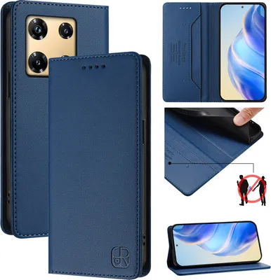 Produktbild von Lederhülle für Infinix Note 30 Pro 4G Hülle Flip Brieftasche Kartenfächern Ständer Schutzhülle Blau