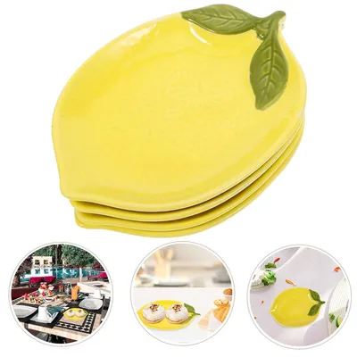 Produktbild von 4er Set Zitronenplatten, ZitronenföRmige Keramik SchüSseln, ÄSthetische Servierschalen FüR Salate Und Desserts,25*17*3cm