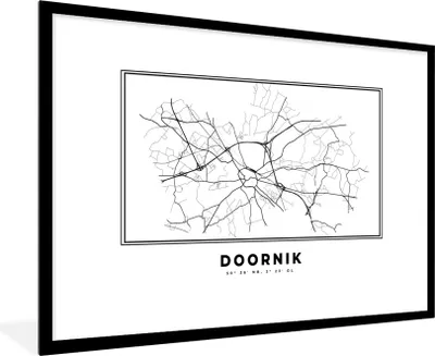 Produktbild von MuchoWow® Gerahmtes Poster Stadtplan - Schwarz und weiß - Tournai - Belgien - Karte 90x60 cm - Poster mit Schwarzem Bilderrahmen Wandposter Rahmen Foto Bilder - Wanddekoration - Fotos