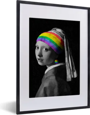 Produktbild von MuchoWow® Gerahmtes Poster Das Mädchen mit dem Perlenohrring - Vermeer 30x40 cm - Poster mit Schwarzem Bilderrahmen Wandposter Rahmen Foto Bilder - Wandposter Schlafzimmer