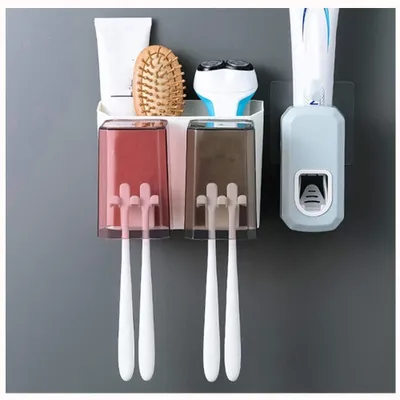 Immagine prodotto di Solidchoice - Porta spazzolini da bagno, montabile a parete, con dispenser per dentifricio e set di bicchieri