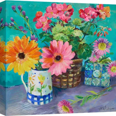 Immagine prodotto di Quadro su tela con motivo floreale - Nel Whatmore - Vasi con fiori di campo - 50x50 cm