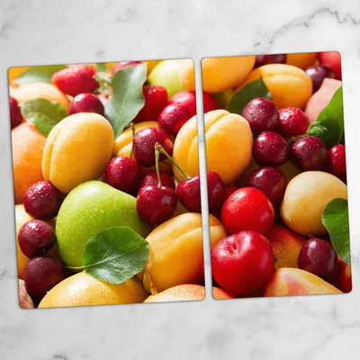 Produktbild von Glas-Herdabdeckplatten Glaskeramikkochfeld-Abdeckung Spritzschutz Schneidebrett Zweiteilige Glas 70x52 cm bunte Früchte