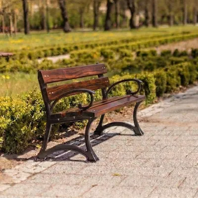 Obrázek produktu pro REKORD BALBINA Bezpečná dětská lavička palisandr 100x39,5x54 cm masivní dřevo a pevná litina odolná proti povětrnostním vlivům pro zahradu i do parků.
