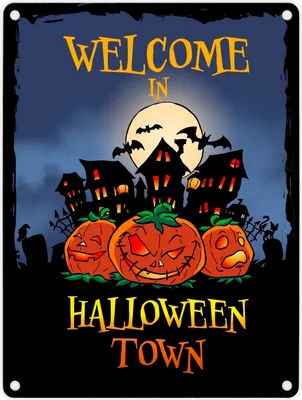 Produktbild von Metallschild in 15x20 cm mit gruseligem Motiv und Spruch - Welcome in Halloween