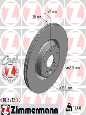 Produktbild von 2x ZIMMERMANN 610.3712.20 Bremsscheibe Vorderachse
