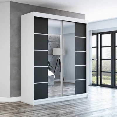 Produktbild von Schwebetürenschrank Kleiderschrank ERA  180 cm Schrank Garderobe Spiegel.Verschiedene Farben (Weiß, Schwarz, Somona). Möbel vom Hersteller!