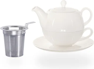 Produktbild von Buchensee Tea for one mit Sieb / Teeset Lena, Teekanne 500ml mit Sieb, in weiß, Crystal Bone China Porzellan