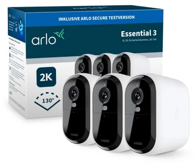 Immagine prodotto di Telecamera di sicurezza Arlo Essential 3 XL 2K, set di 3, telecamera di sicurezza IP, per interni ed esterni, cablata e wireless, IP65, per soffitto/parete, bianco