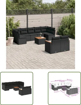 Produktbild von The Living Store 10-tlg. Garten-Sofagarnitur mit Kissen Schwarz Poly Rattan