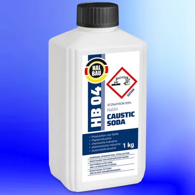 Produktbild von 1kg HB04  Ätznatron, kaustisches Soda NaOH, Natriumhydroxid sichere Verpackung D+D-V Flasche