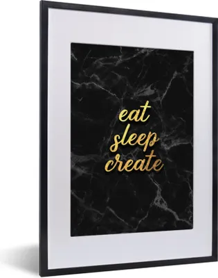 Produktbild von MuchoWow® Gerahmtes Poster Zitat - Schlaf - Gold - Marmor 30x40 cm - Poster mit Schwarzem Bilderrahmen Wandposter Rahmen Foto Bilder - Wandposter Schlafzimmer
