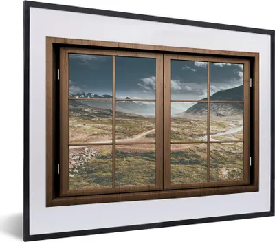 Produktbild von MuchoWow® MuchoWow® Gerahmtes Poster Aussicht - Berg - Weg 40x30 cm - Poster mit zchwarzem Bilderrahmen - Bilderrahmen - Poster im Rahmen