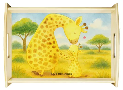 Produktbild von Mr. & Mrs. Panda Tablett Giraffe Kind Design - Weiß - Geschenk, Holztablett, sofatablett, Tochter, Mutter, Sohn, Serviertablett, Mama, Afrika, betttablett, Servier