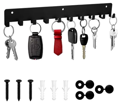 Produktbild von Schlüsselbrett mit 10 Haken, Schwarz - Schlüsselhalter für Wandmontage