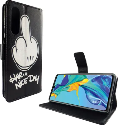 Produktbild von Huawei P30 Tasche Handy Hülle Schutz-Cover Flip-Case mit Kartenfach Have a nice day
