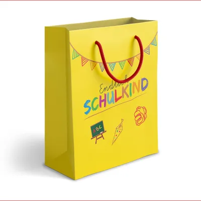 Produktbild von itenga Papiertragetasche mit Kordel Endlich Schulkind GELB Geschenktüte zum Schulanfang