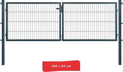 Produktbild von Arvotec Gartentor BxH 300x80 cm mit Schließzylinder und Zaunanschluss Anthrazit Gitterzauntor Stabmattentor Doppeltor Doppelstabmattentor Gartentür