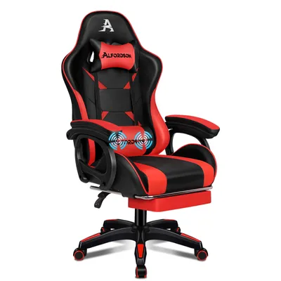 Produktbild von ALFORDSON Gaming Stuhl, Gaming Sessel mit Massage-Lendenwirbelstütze, Ergonomischer Gamer Stuhl mit Kopfstütze, höhenverstellbar, Kunstleder, Rot