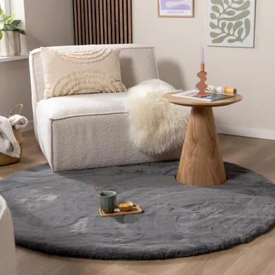 Image de Volero - Tapis rond à poils longs - Comfy Supreme Anthracite - Ø 80 cm