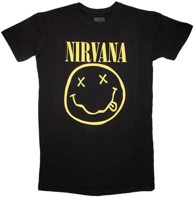Image de Nirvana - "Yellow Happy Face" T-shirt pour femme RO11560 (L) (Noir)