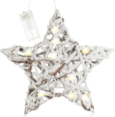 Produktbild von com-four® Künstlicher LED Weihnachtsstern beschneit, winterlicher Türkranz weiß mit Beleuchtung und Timer, Dekostern mit 10 warmweißen LEDs, Weihnachtsdeko