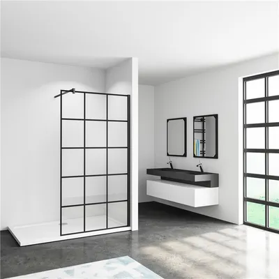 Produktbild von B.120cm x H.200cm 8mm NANO Glas Walk in schwarz Duschabtrennung Duschwand badezimmer + 90cm Stabilisator 2