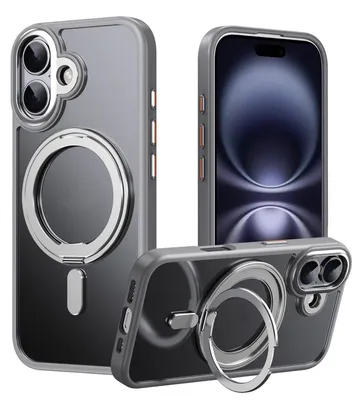 Produktbild von Für Apple iPhone 17 Frosted 360 Grad Ring MagSafe TPU + PC Schutz Hülle Grau