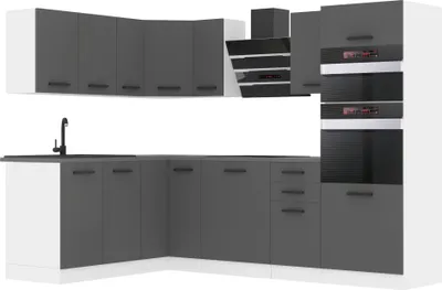 Produktbild von Belini Küchenzeile Küchenblock Küche L-Form MELANIE Küchenmöbel mit Griffe, Einbauküche ohne Elektrogeräten mit Hängeschränke und Unterschränke, ohne Arbeitsplatten, Silber matt
